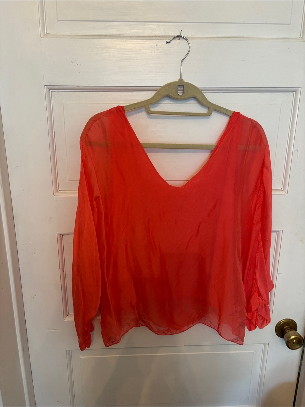 Lightweight V-Neck Sheer Blouse - Red
